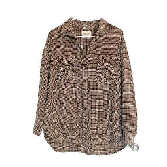 Abercrombie & Fitch Plaid Jacket Shacket Women sz M Oversize Long Sleeve Button - Picture 4 of 13